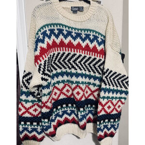 Vintage 80s INC Macy's wool blend sweater hand framed mens XL Chunky fair isle